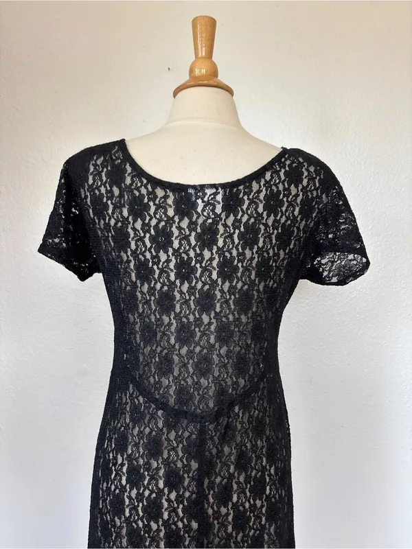 All That Jazz Vintage Witchy Goth Black Lace Short Sleeve Sheer Skater Dress - Image 6