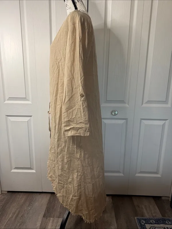 Women's High-Low Long Sleeve Dress in Beige - Image 4