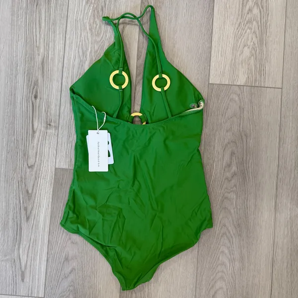 Commense Resort Vacation Ring Detail Cutout Halter One Piece Swimsuit Green M - Image 4