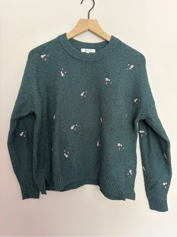 Madewell Embroidered Cross Stitch Floral Sweater Green - Image 2