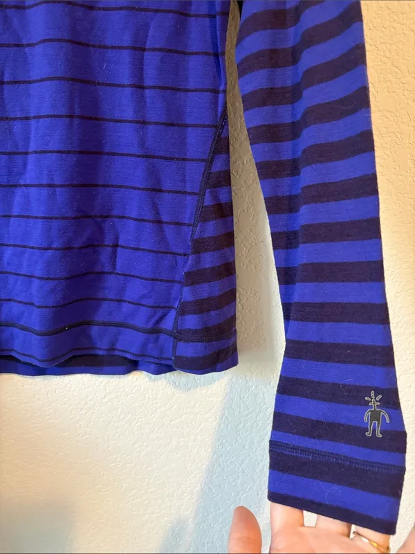 Smartwool Women’s Striped Quarter Zip Pullover - Royal Blue & Navy merino wool - Image 4