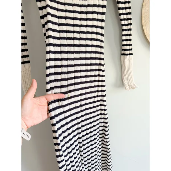 Zara | Striped Ribbed Knit Midi Dress Scalloped‎ Hem| Sz XS - Image 5