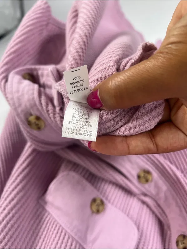 J.Jill Waffle‎ Knit Button Down Shirt Pink Cotton Shacket XL - Image 9