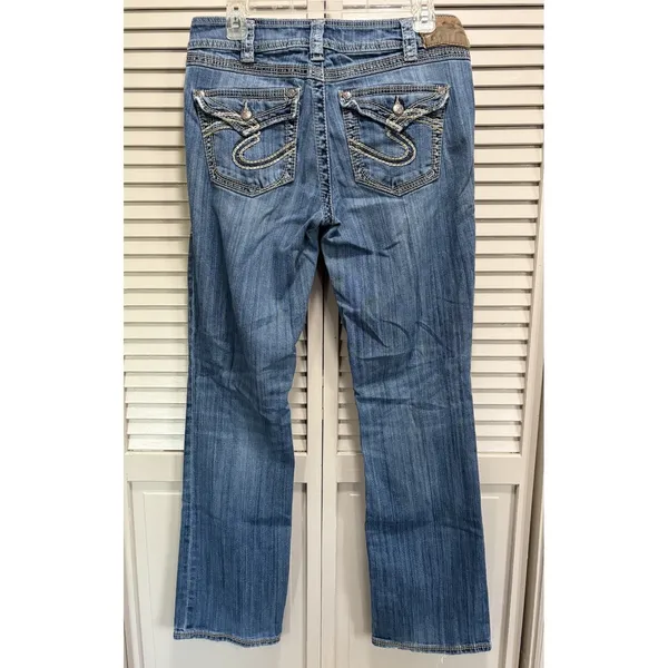 Silver Jeans Suki 17" Surplus Light Wash Low Rise Embroidery‎ Size 31x33 Western - Image 4