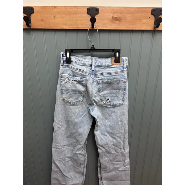 American Eagle Stovepipe High Rise Distressed Straight Leg Jeans Light Wash 00S - Image 2