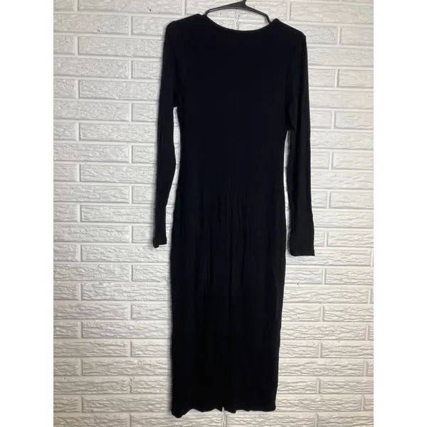 Quince Rib Knit Midi Dress Womens Small Black Excellent Tencel Long Sleeve Scoop - Image 7