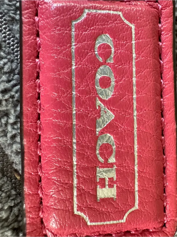 Coach Red Leather Silver Embossed Rare 2” Fob Hang tag Charm Keychain Bag Purse - Image 2