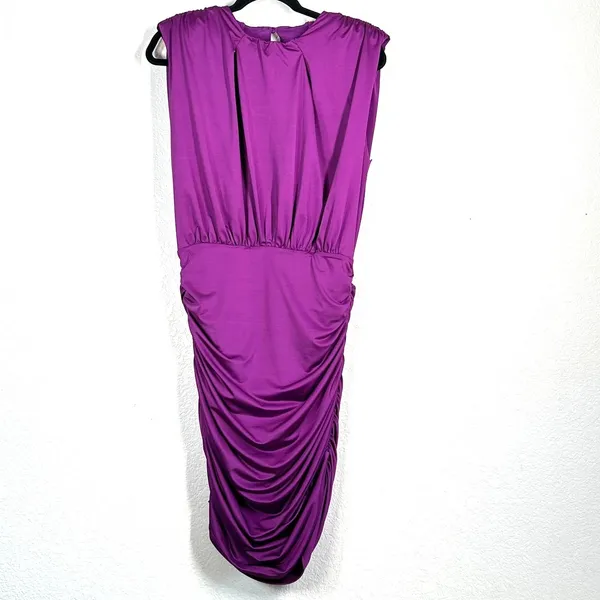 8 M Veronica Beard Bora Draped Mini Dress Ruched Bodycon stretch satin Purple - Image 4