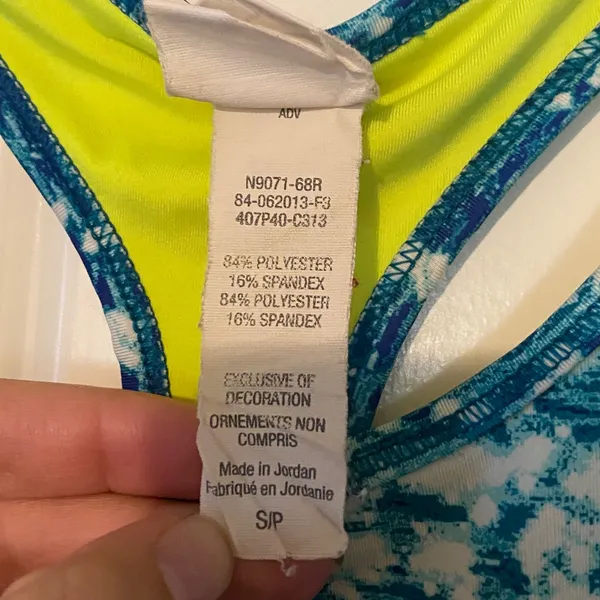 Champion Blue and Neon Yellow Sports Bra - Image 3