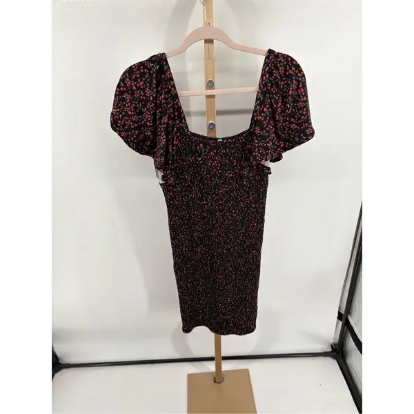 Waverleigh Black Red Floral Smocked Short Sleeve Dress Size Large NWT - Image 4