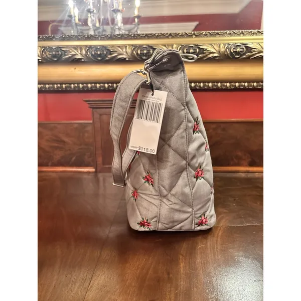 Vera Bradley Carson Hobo Bag‎ Denim Gray Floral Quilted Crossbody NWT - Image 7