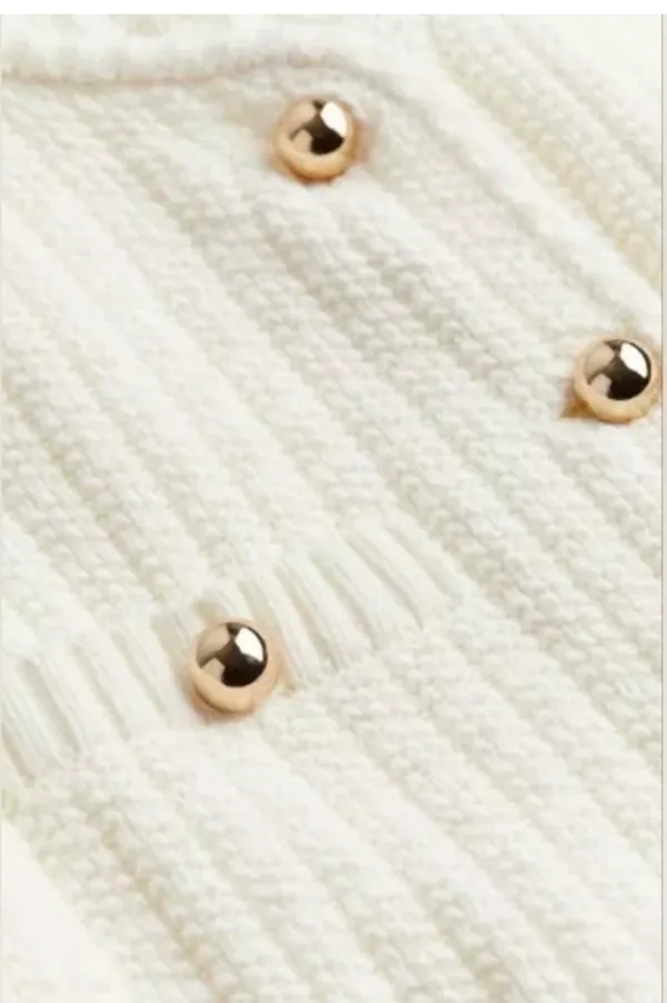 H&M Cream Textured Short-Sleeve Knit Cardigan with Gold Buttons – Size M 🤍 - Image 5