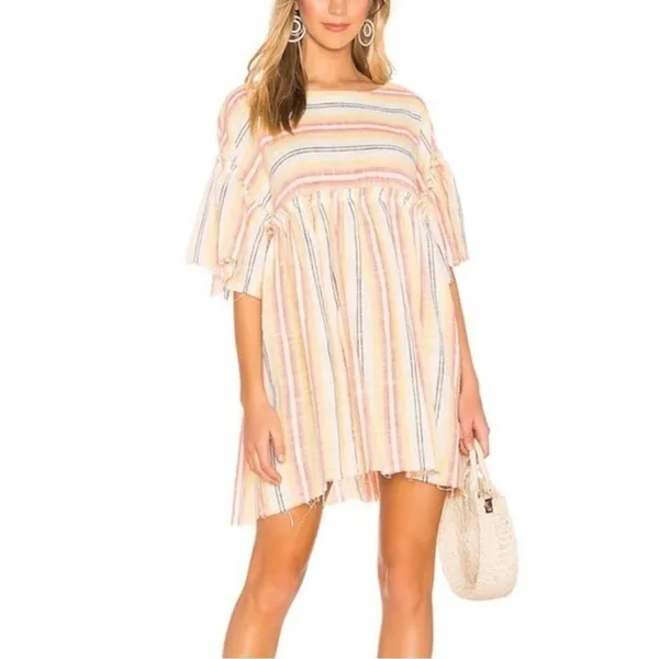 Free People Summer Nights‎ Striped Dress in Yellow Tunic Mini Size S Small Boho - Image 5