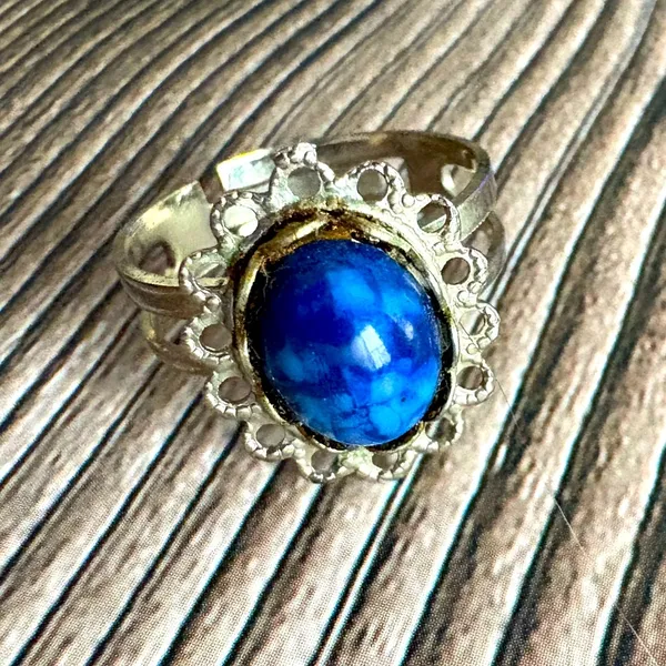 Vintage Silver Tone Blue Gemstone Adjustable Ring 7 - Image 2