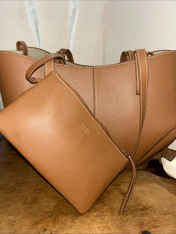 Polène Cyme Mini Textured Leather Tote Bag Camel Brown with Box & Dust Bag - Image 4