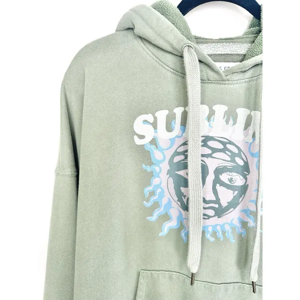 American Eagle Sublime Hoodie Oversized XS Green‎ Sun Graphic Band Tee Y2K Baggy - Image 3