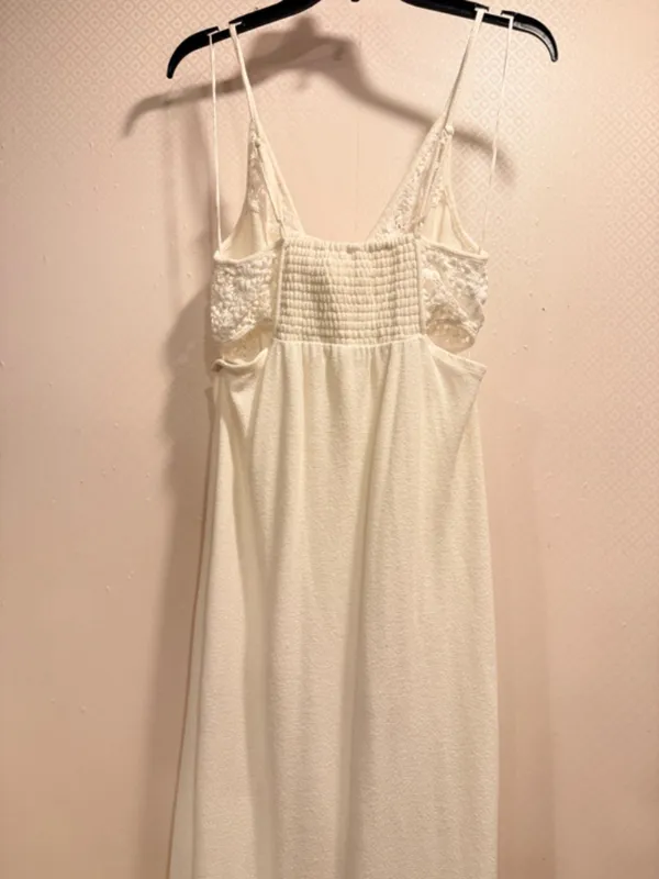 Anthropologie Daily Practice Cream Terry Lace Panel Midi Dress Side Slit Size M - Image 6