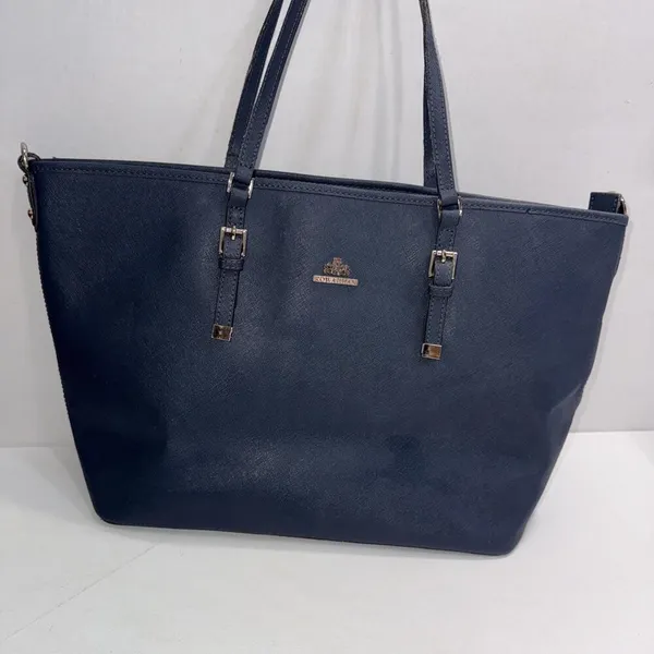 Rowallan‎ Large Old Money Minimalist Navy Blue Canvas Tote Purse - Image 11