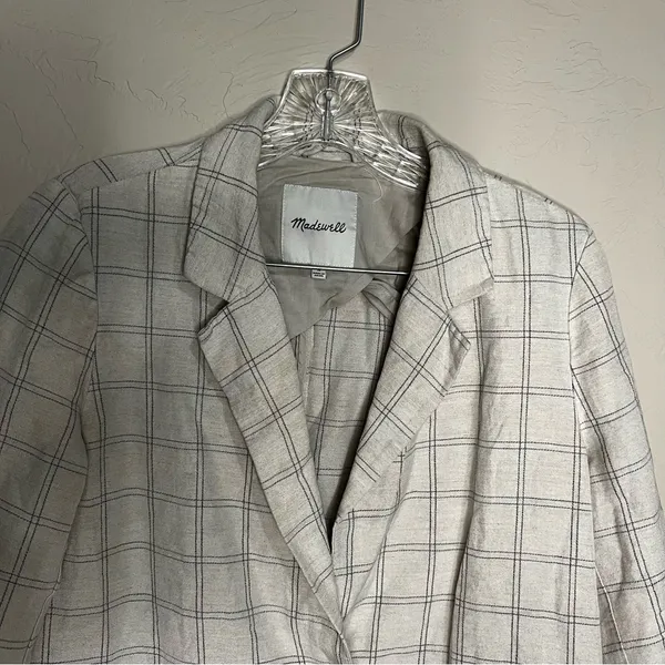 Madewell‎ Dorset Linen Cotton Windowpane Tan Blue Two Button Blazer - Image 5
