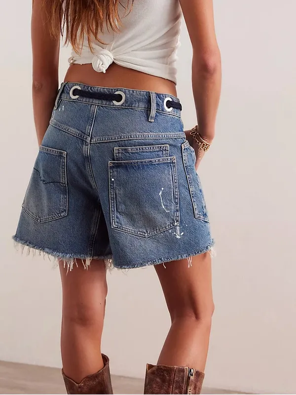 NWT FREE PEOPLE WE THE FREE Moxie Barrel Shorts Timeless Blue $128 CURRENT 26 S - Image 2