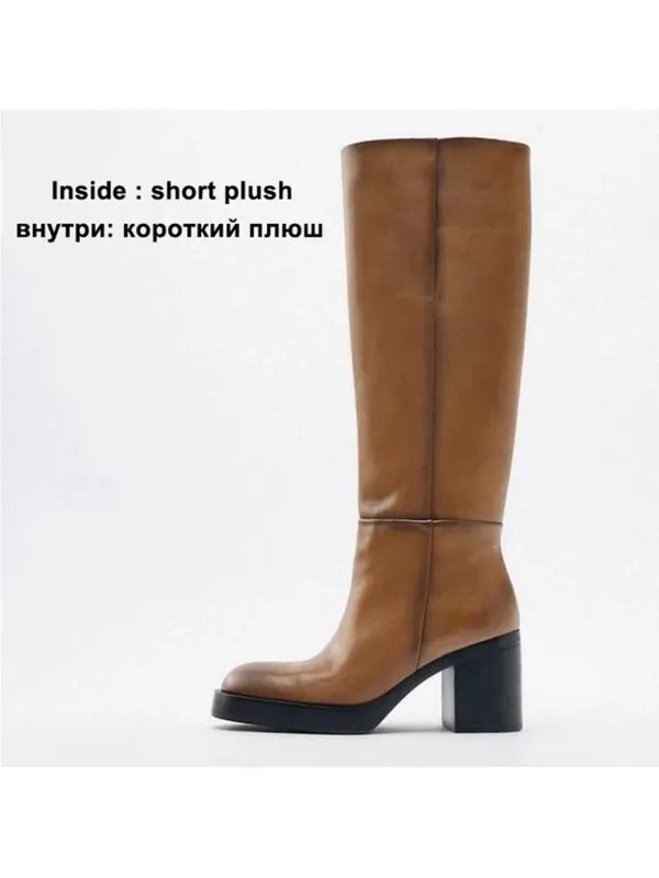 Zara Cow Leather Block Heel Knee Lenght Boots, Size Uk 8/Eur 41, Bnwt🏷 No Box - Image 6