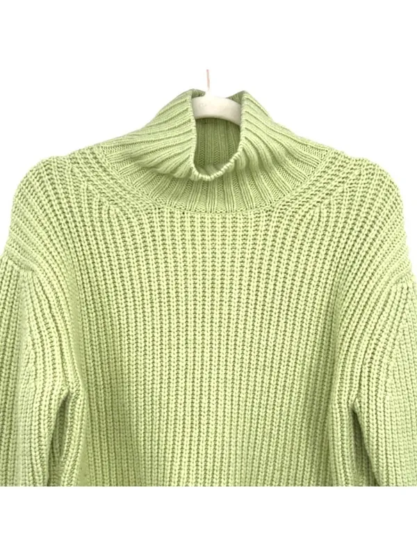 Ann Taylor Green Ribbed Turtleneck Shaker Sweater Size Small Chunky Cozy Pastel - Image 2