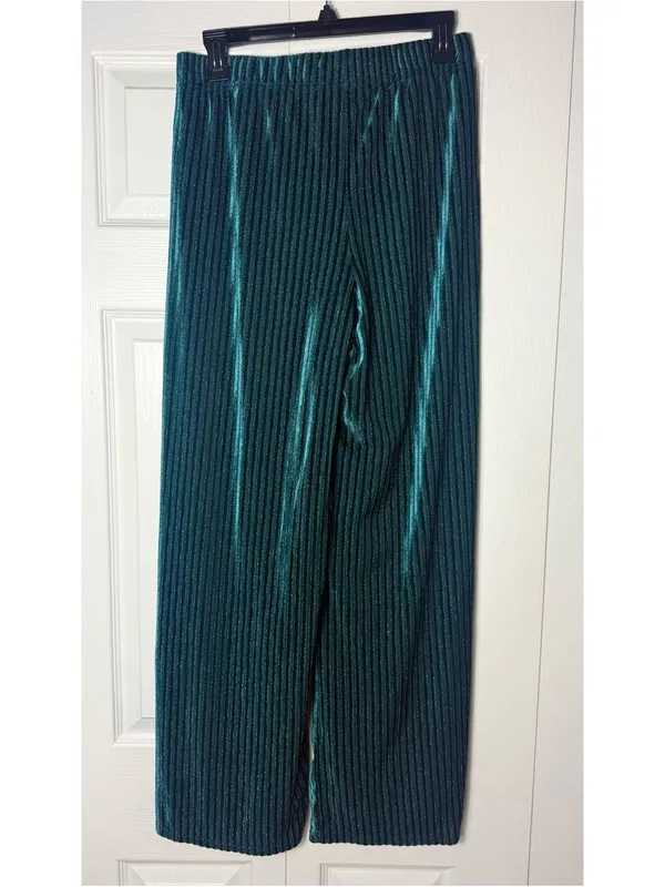 House of Harlow 1960 Teal Green Velvet Striped Wide Leg Pants Small Stretch - Image 7