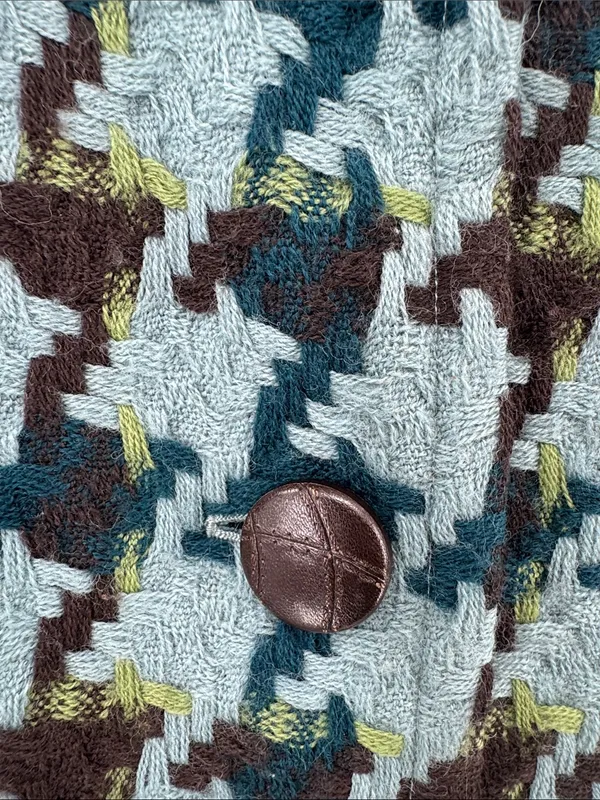 Anne Klein Teal and Brown Houndstooth Worsted Wool Peacoat S winter preppy - Image 7