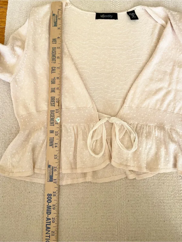 Vintage Y2K Silk Cotton Cropped Bolero Cardigan Sweater Sequins Ruffle M Fairy - Image 5