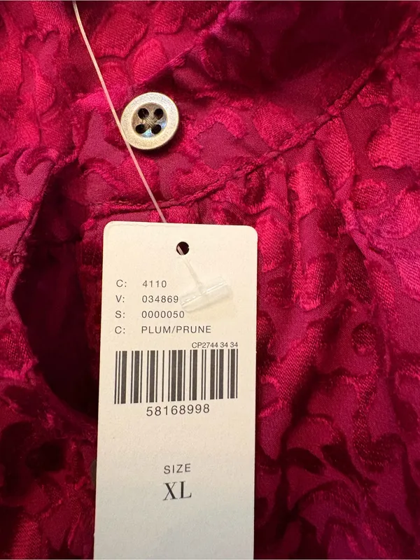 Anthropologie Susanna Burnout Velvet Blouse Women XL‎ Plum New Buttondown Top - Image 10