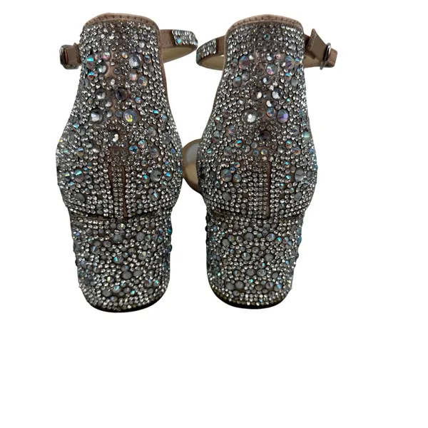 Betsey Johnson SB Mari Champagne Rhinestone Block‎ Heel Sandals Womens 7M - Image 4
