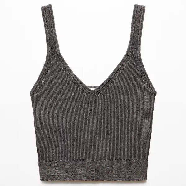 Mango Cotton V-Neck Tank Strap Top Choco Charcoal NWT Teens Medium - Image 6