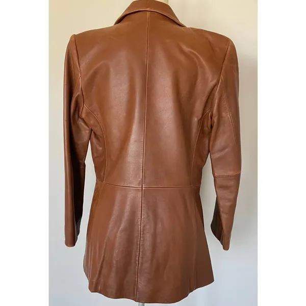 Jones New York Brown Leather Blazer Jacket Vintage Distressed Small - Image 8