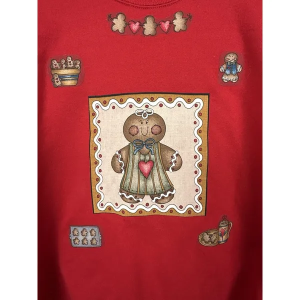 Women's Red Jerzees Gingerbread Man Crewneck Sweatshirt Size L - Image 3