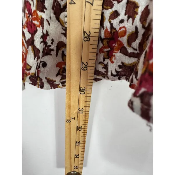 Cynthia Rowley Tiered Midi Skirt Womens Large Orange Floral Boho Cottage Crinkle - Image 7