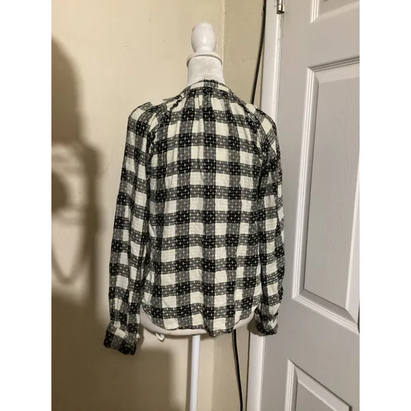 Pilcro Anthropologie Black White Plaid Viscose Wool Blend Button Down Blouse S - Image 4