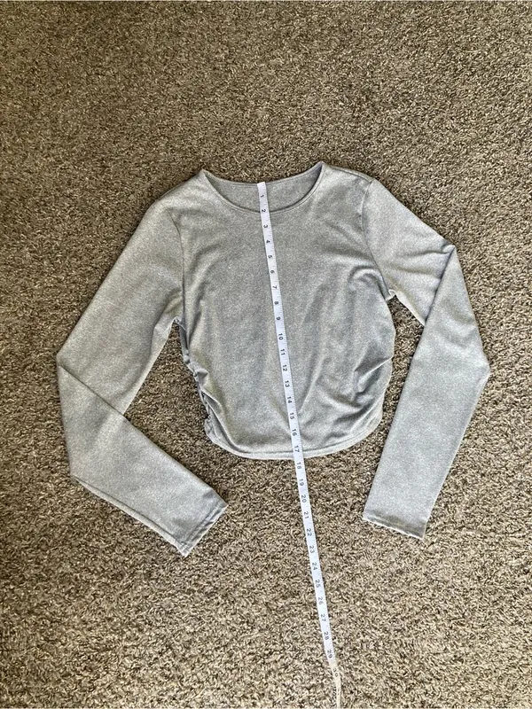 SHEIN Gray Marled Long Sleeve Crop Top Stretch Fitted Casual Size L - Image 4