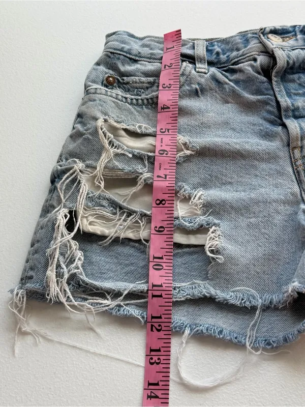 Free People Light Wash Distressed Denim Cutoff Shorts - Image 6