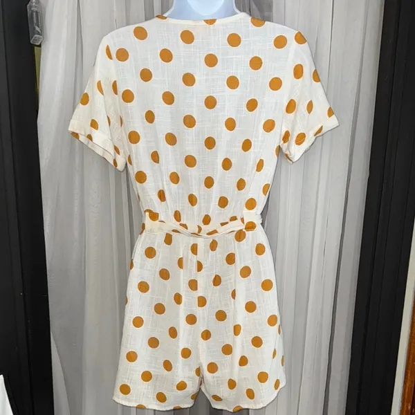 Monteau White and Yellow/ Orange Polka Dot Romper perfect for any summer day - Image 3