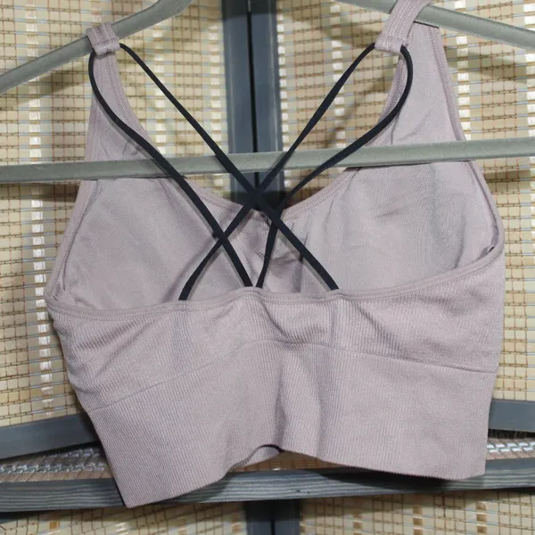 Puma Pale Pink Sports Bra with Black Crossover Double Straps - Image 3