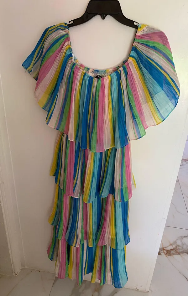 . Lulu's Multicolor Off-Shoulder Tiered Dress - Image 6