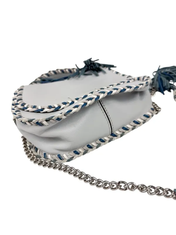 Rebecca Minkoff Chase Medium Saddle Bag Light Blue Leather Tassel Crossbody Bag - Image 11