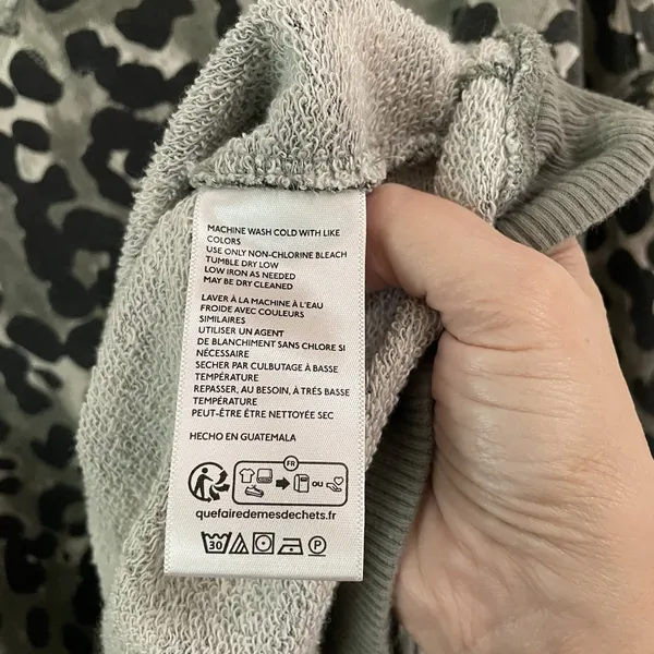Free People We The Free Camo Leopard Sweatshirt Women's M Gray Oversized Terry - Image 7