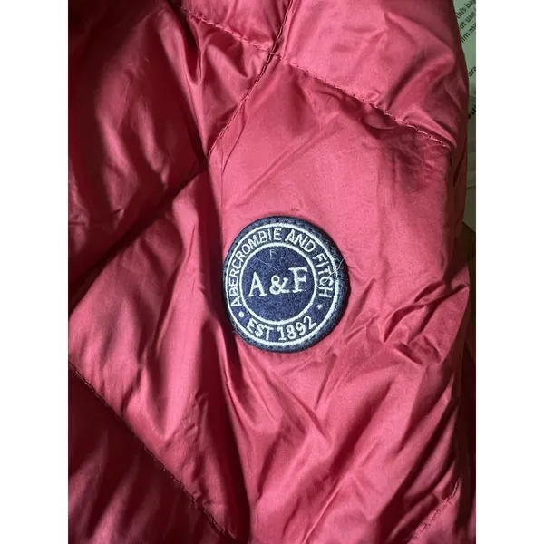 Abercrombie & Fitch Women's Small Red Quilted Puffy Parka Jacket Down Filled - Image 6