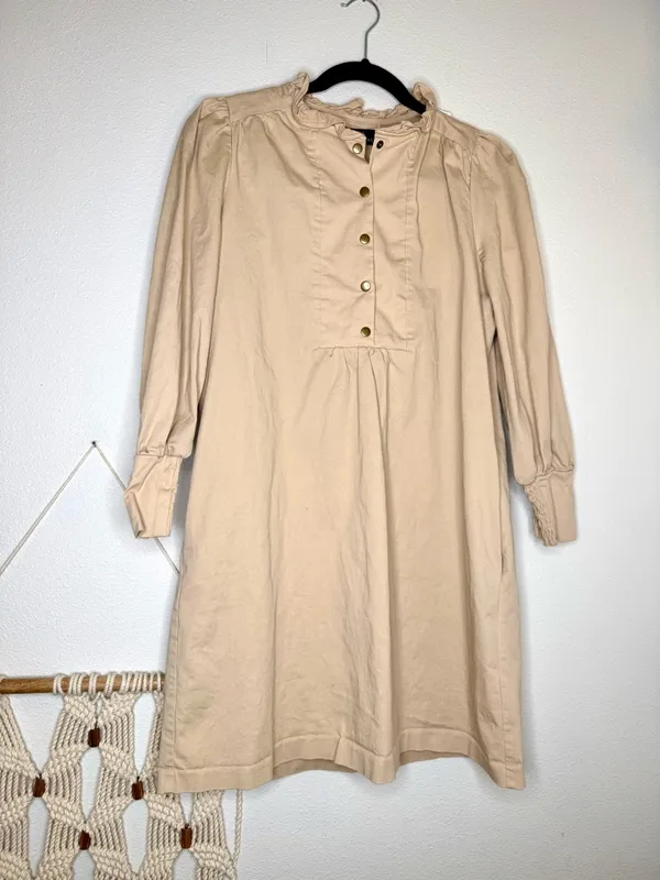 Tuckernuck X Pomander Place Dress Khaki Claiborne Shift ruffle Snap Buttons tan - Image 2