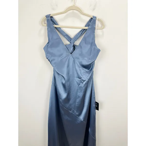 Lulus Purely Elegant Slate Blue Satin Twist Back Maxi Dress Long Formal XL NWT - Image 6