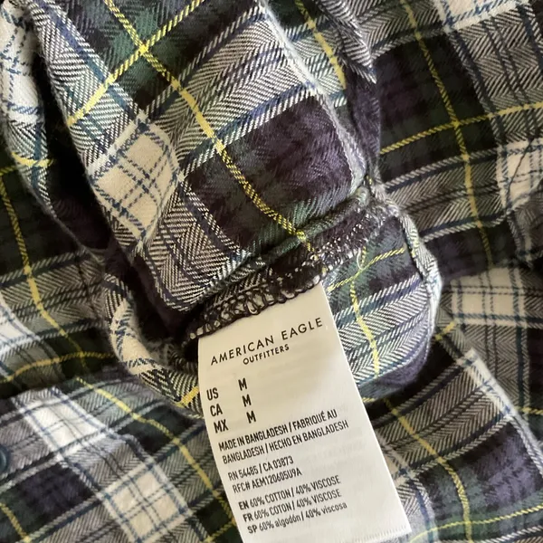 American Eagle Outfitters Plaid Button Down Lounge Flannel‎ Top Size Medium New - Image 4