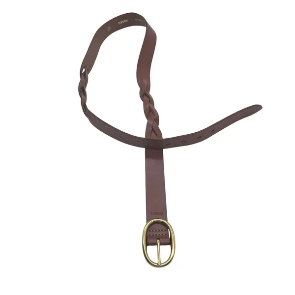 Fossil Belt Womens L Brown Leather Braided Detail Gold Buckle‎ Dress Work Casual - Image 2