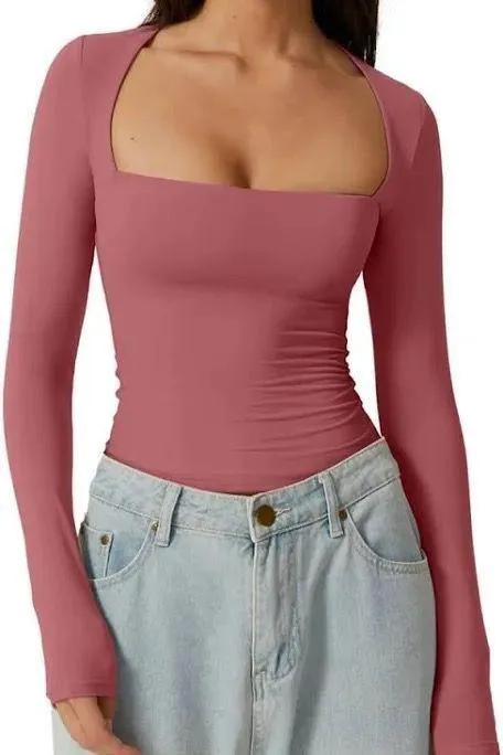 Aritzia Babaton Contour Square Neck Bodysuit Long Sleeve Maeve Pink Willow - Image 4