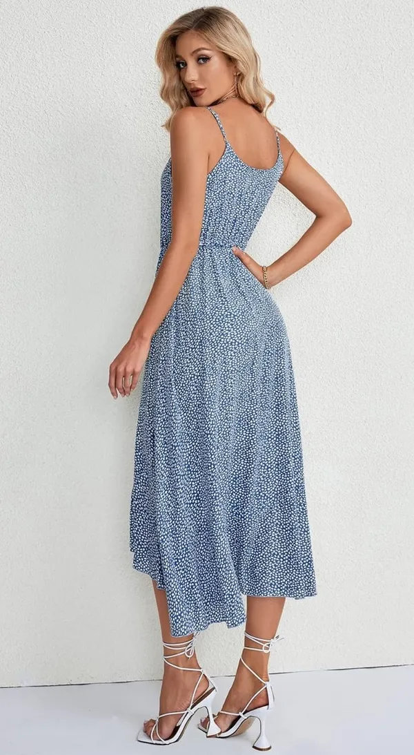 Light Blue Floral Flowy Midi Sundress Size L - Image 3